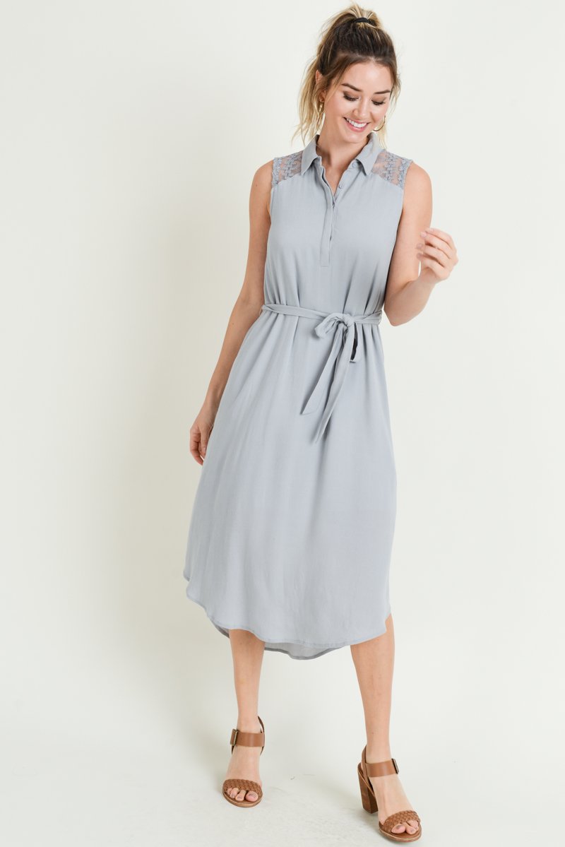 Sleeveless Collared Button Midi Dress