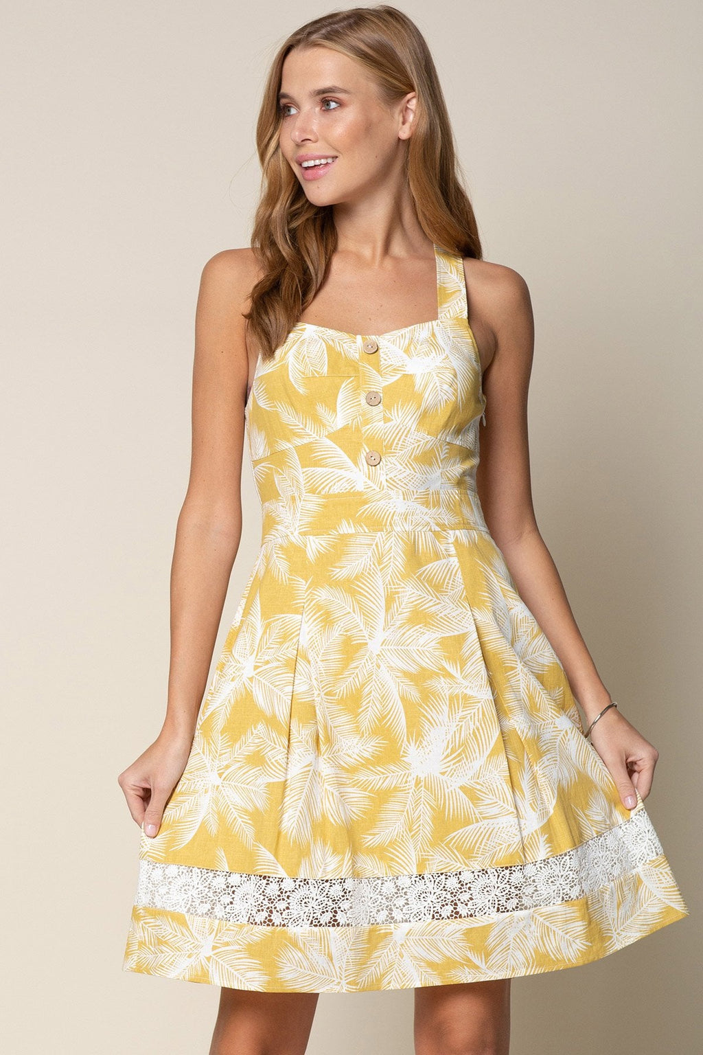Short Sleeveless Button Floral Dress