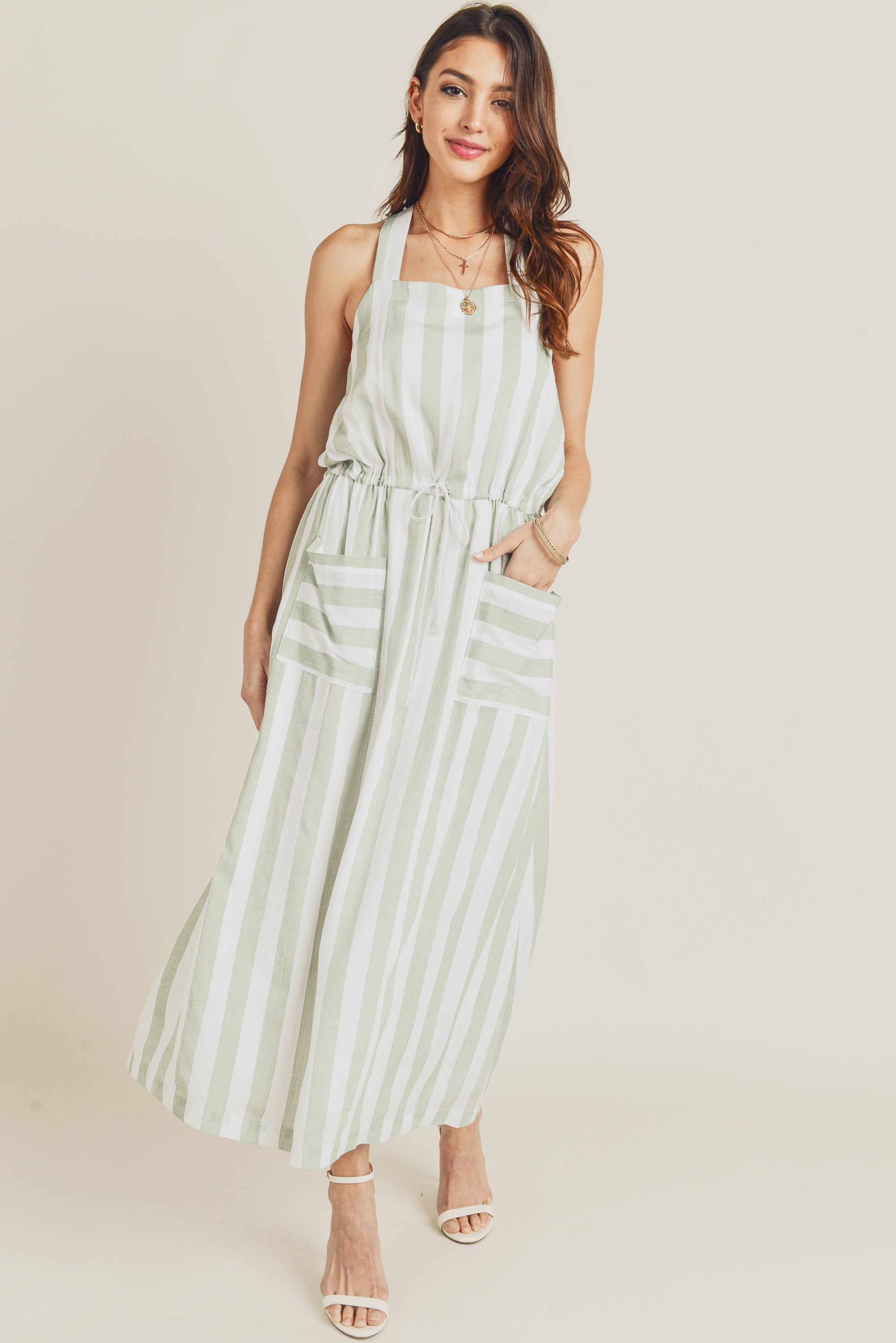 Sleeveless Drawstring Waist Easy Dress