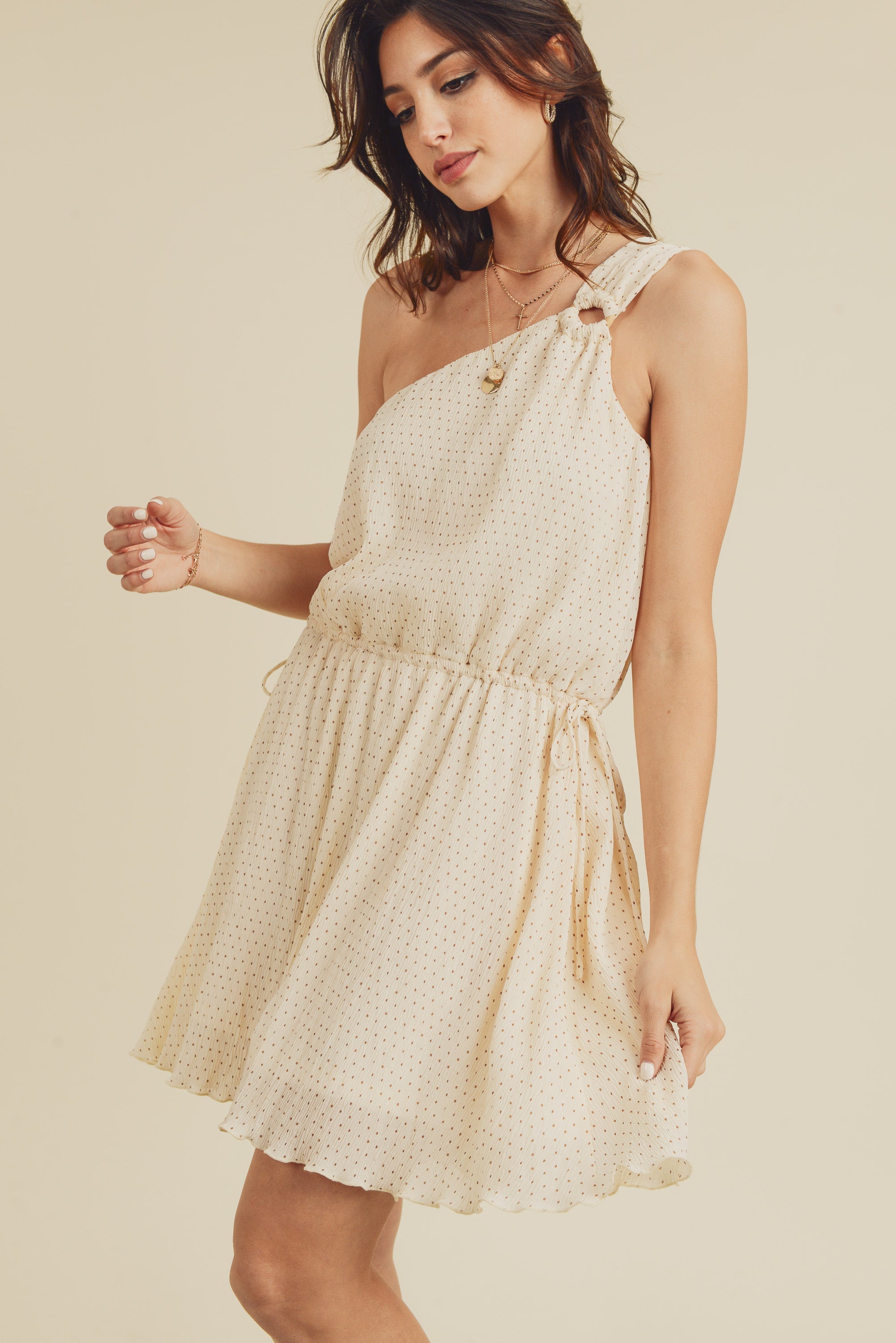 Short One Shoulder Crinkle Dress
