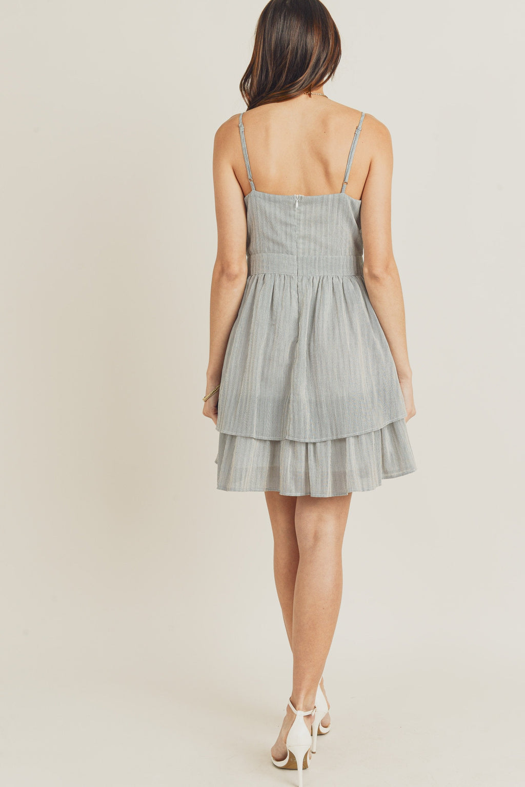Short Spaghetti Strap Waist Tie Double Layer Dress