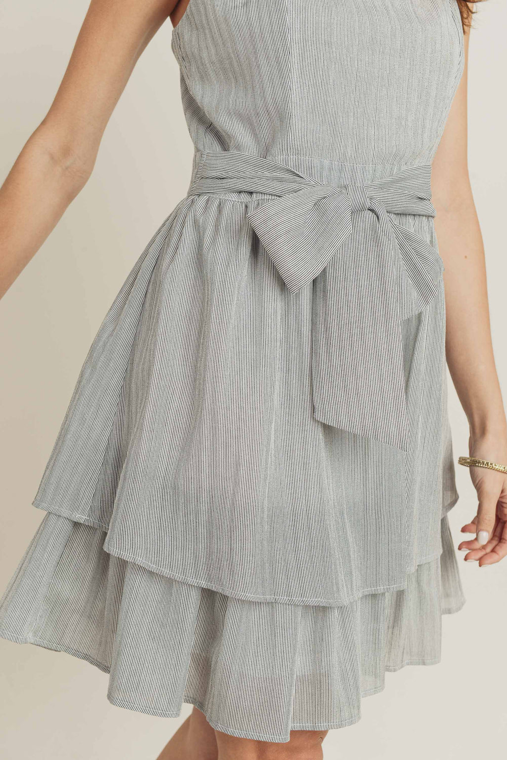 Short Spaghetti Strap Waist Tie Double Layer Dress