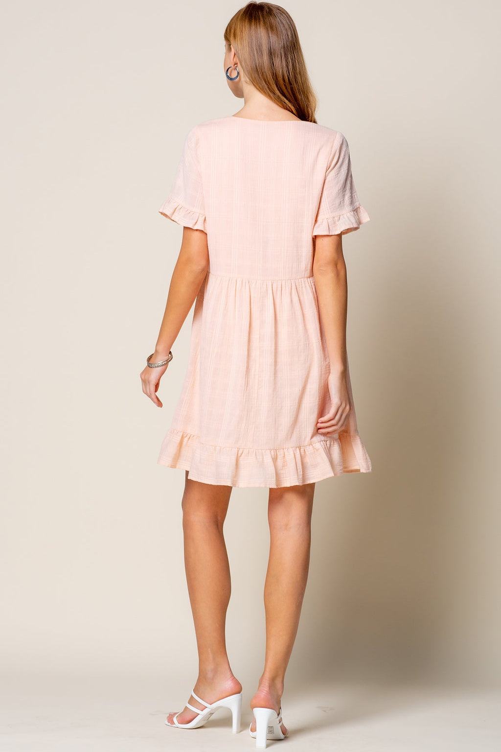 Short Sleeve Ruffle Detail Tunic Dress