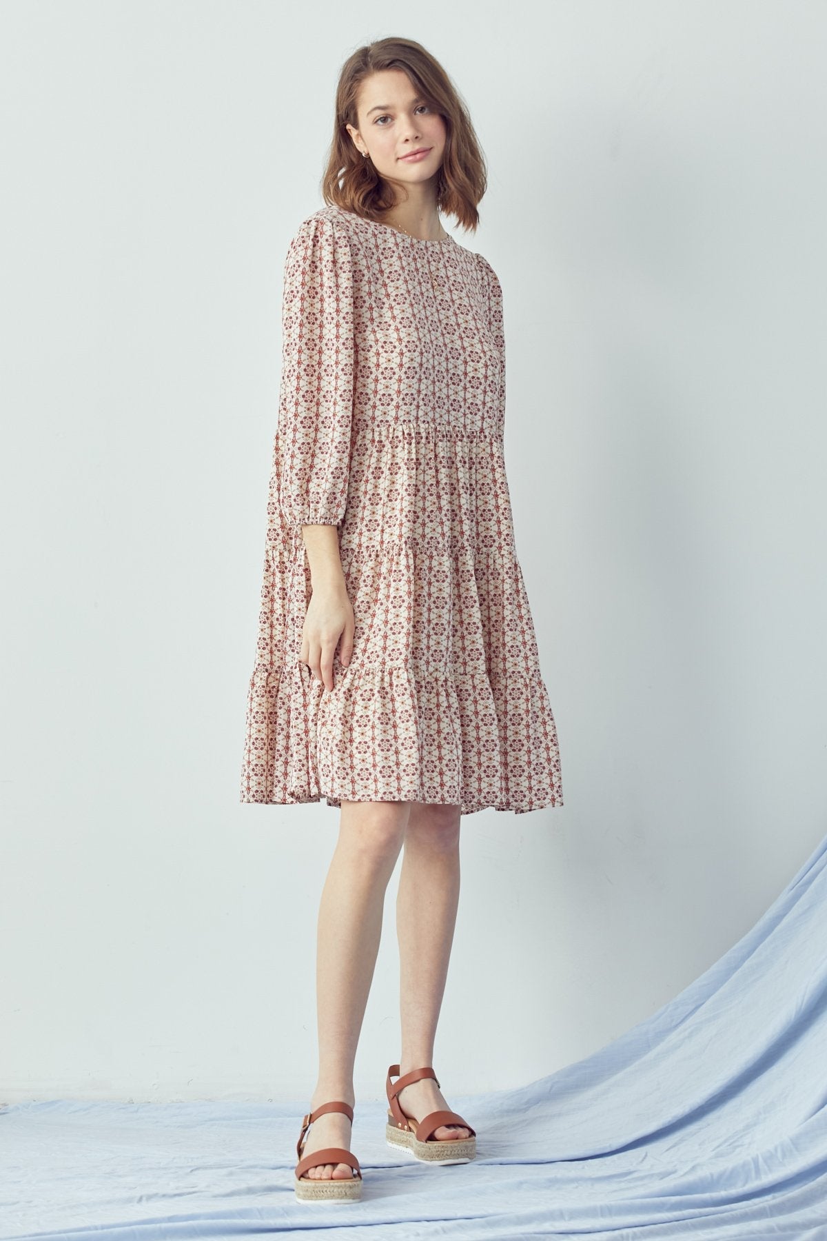 Short Boho Bubble Sleeve Tiered Dress