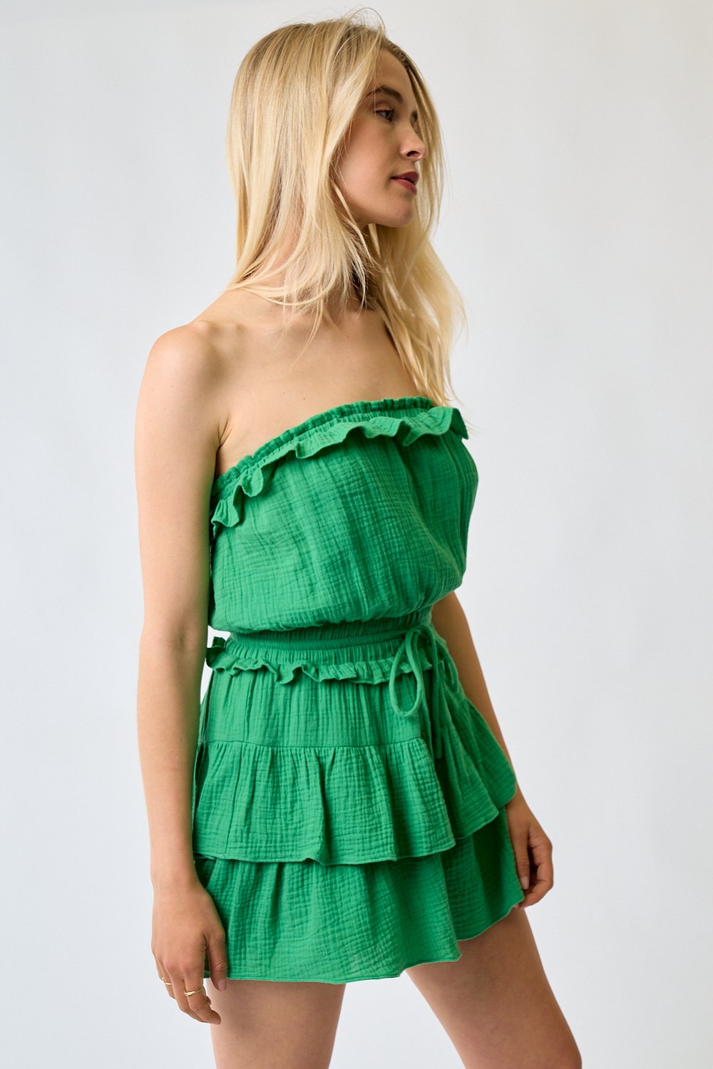 Short Strapless Tiered Ruffle Romper
