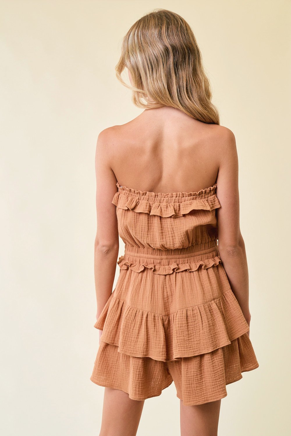 Short Strapless Tiered Ruffle Romper