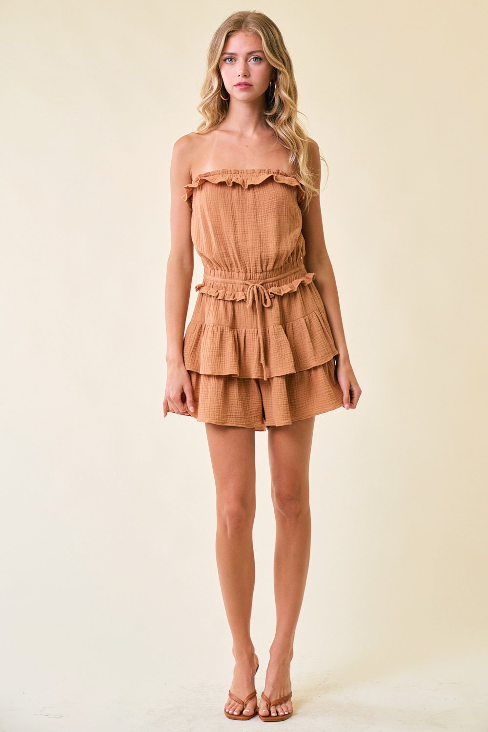 Short Strapless Tiered Ruffle Romper